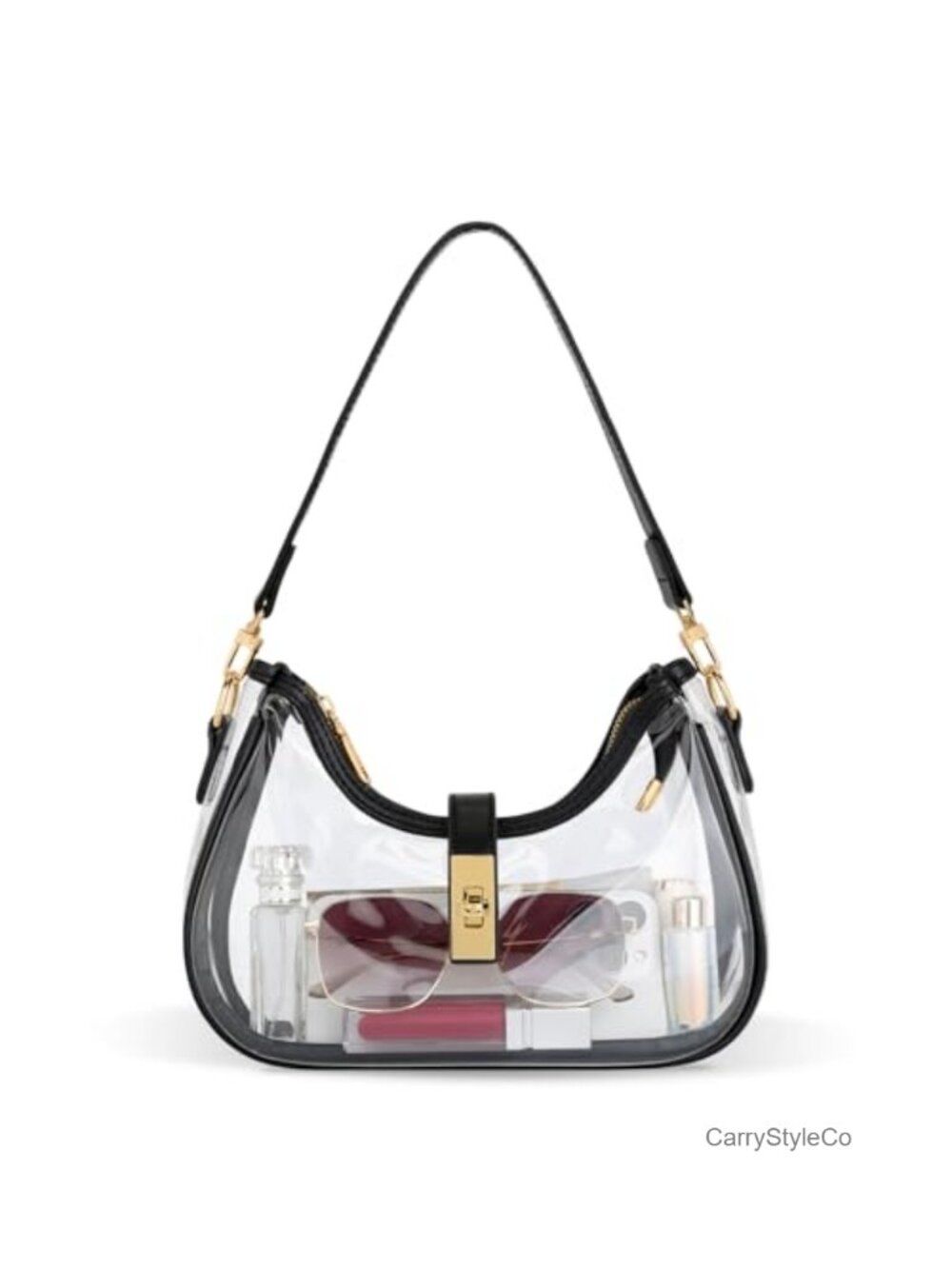 Hobo Shoulder Bag Transparent PVC PU Leather Detachable Chain Crossbody
